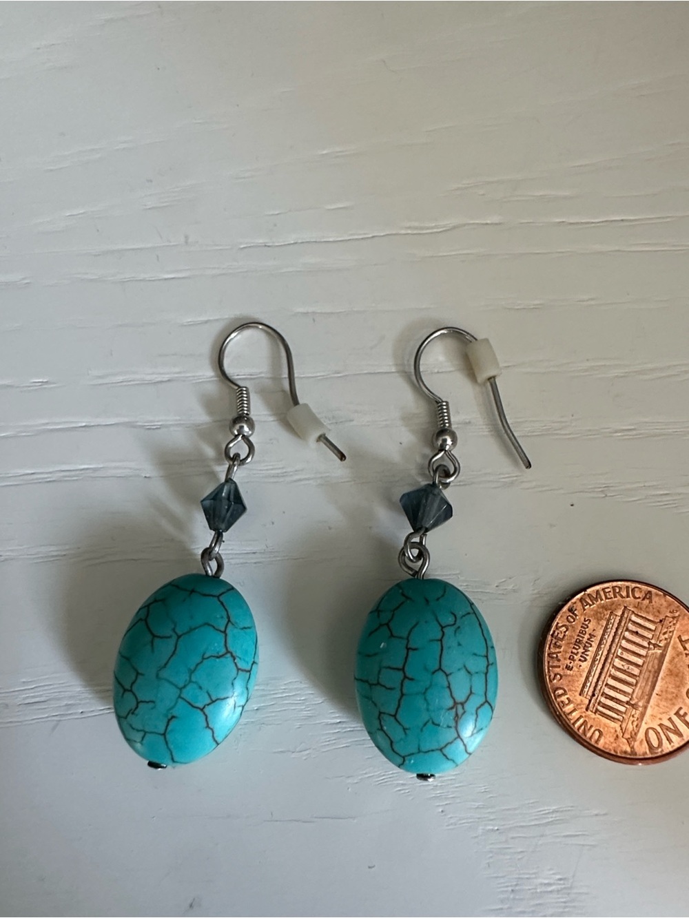 Turquoise Crackle Stone Drop Earrings - Women Jewelry